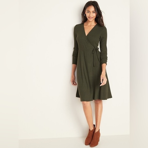 Old Navy Fit & Flare Wrap-Front Rib-Knit Dress for Women - Picture 1 of 7